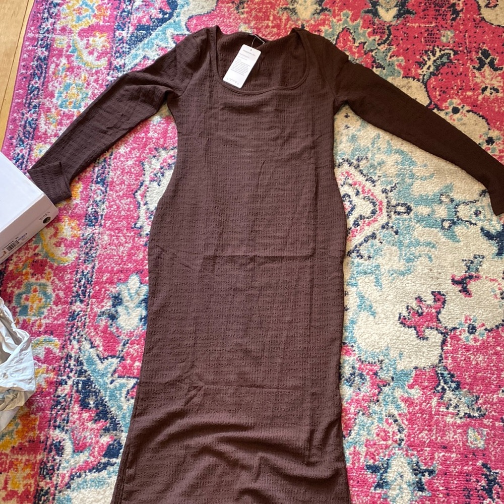 Brown maxi body con dress